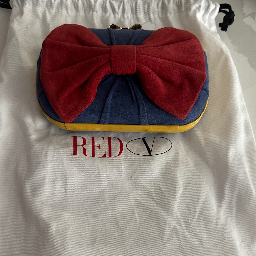 Valentino Red Women's Clutch with Red Bow and Blue Accents